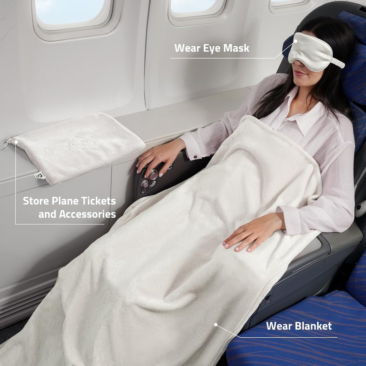 Travel Blanket Pillow,Airplane Blanket Compact with Bag Eye Mask, Ultra-Soft,Warm & Lightweight Included,Travel Essentials for Women & Men, Luggage Sleeve & Backpack Clip 65x40 in, Grey