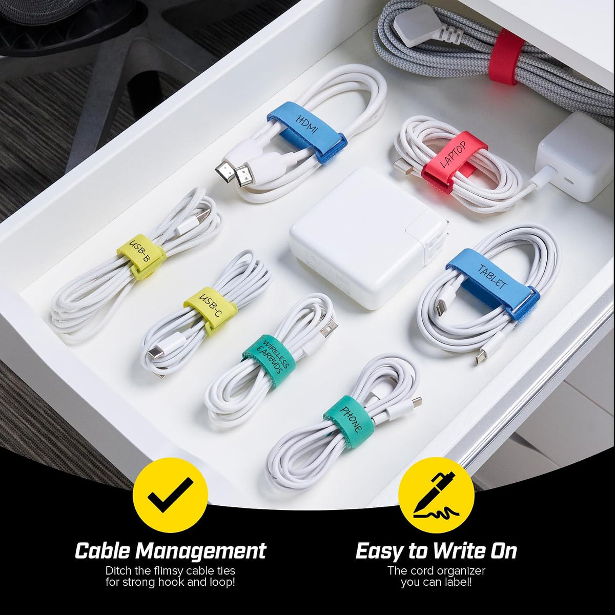 Wrap-It Storage Write On! Cinch Straps - Assorted 12-Pack