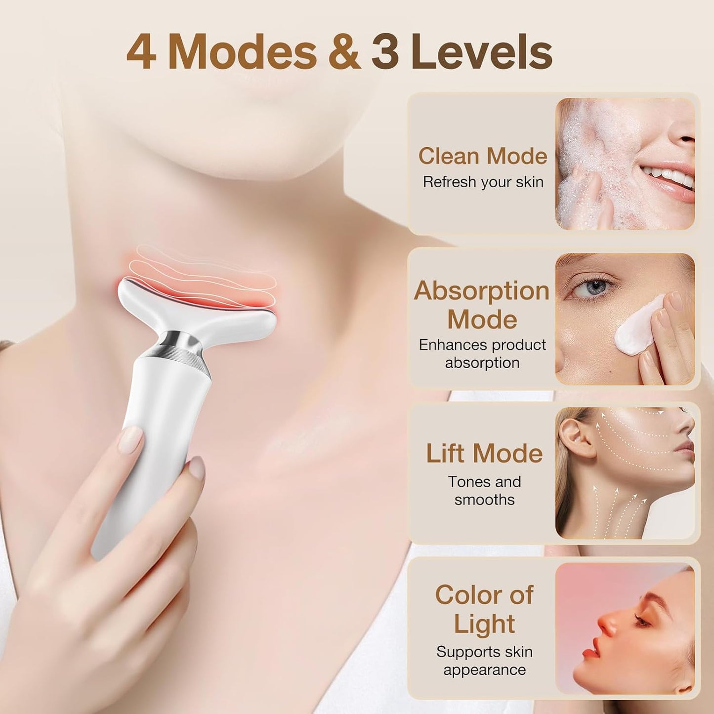 Facial Massager for Face and Neck, 7-in-1 Face Neck Massager Tool with 4 Modes, Facial Massage Beauty Device for at-Home Skin Care