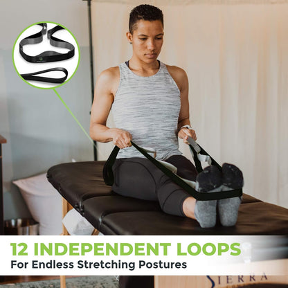 Gradient Fitness Stretching Strap for Physical Therapy, 12 Multi-Loop Stretch Strap 1" W x 8' L, Neoprene Handles, Physical Therapy Equipment, Yoga Straps for Stretching, Leg Stretcher.