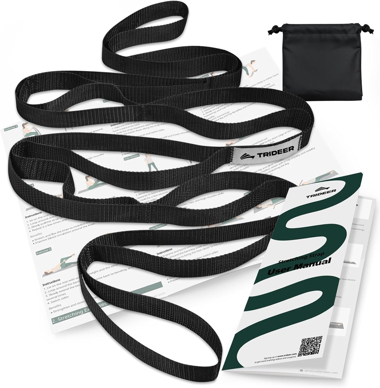 Trideer Stretching Strap with Loops & Leg Lifter, Non-Elastic PT-Style Physical Therapy Strap for Knee Replacement Rehab, Hamstring, Calf & Back Stretcher Mobility, Hip, Shoulder & Yoga