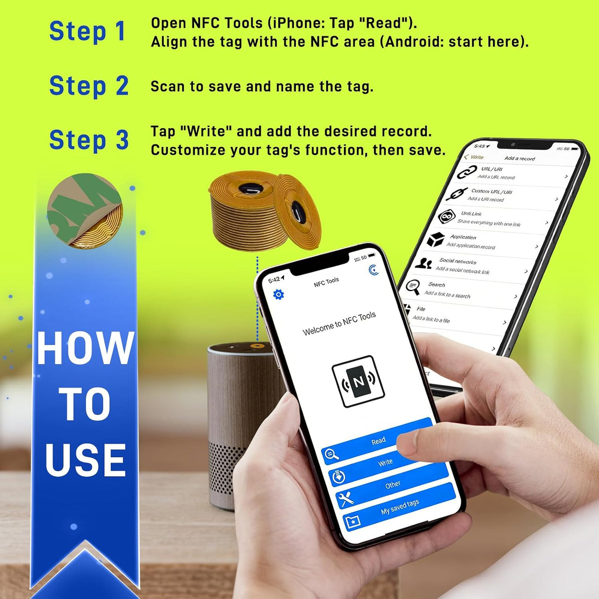 NFC Tags NTAG215 FPC Tag Stickers, Flexible Smart Nail Electronic Tags NFC Key Tag Waterproof Programmable RFID Sticker 10mm Round