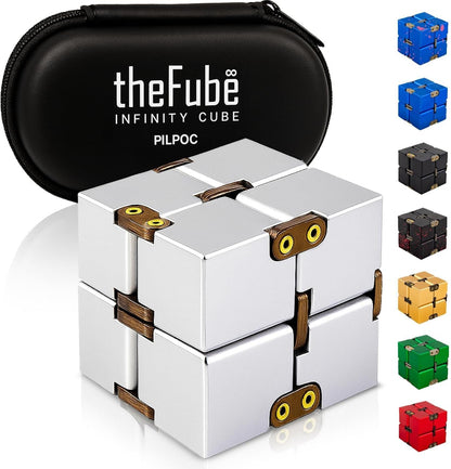 PILPOC theFube Fidget Cube, 6-Sided Stress Relief Infinity Cube for Adults & Kids, Boosts Concentration, Mindfulness Aid, Silent & Audible Modes, Stocking Suffers for Boys, Kids and Adults (Midnight)