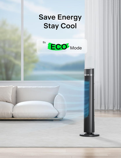 PELONIS 40 inch Bladeless Tower Fan for Bedroom, Standing Fan with Remote Control, 26ft/s, 90° Oscillation, 3 Speed Settings, 27dB, 3 Modes, 15-Hour Timer, LED Display, Fan that Blows Cold Air, White