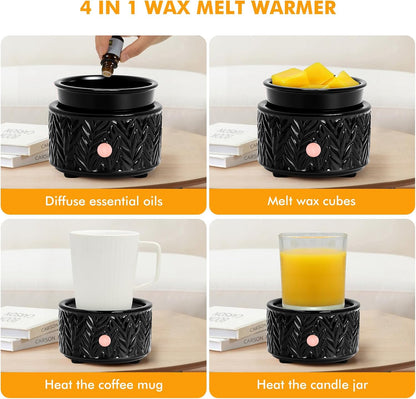 EQUSUPRO Wax Melt Warmer for Scented Wax Melts 3-in-1 Electric Ceramic Candle Wax Warmer Burner Fragrance Wax Melter for Home Office Bedroom Gift & Decor (Leaf)