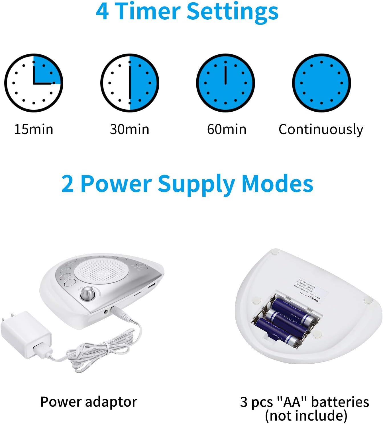 Raynic White Noise Machine, Battery Powered Sound Machine, Portable Sleep Machine with 24 Natural Soothing Sounds, Timer, USB Port, Headphone Jack for Baby, Kids, Adults, Travel, Office, Home (Silver)