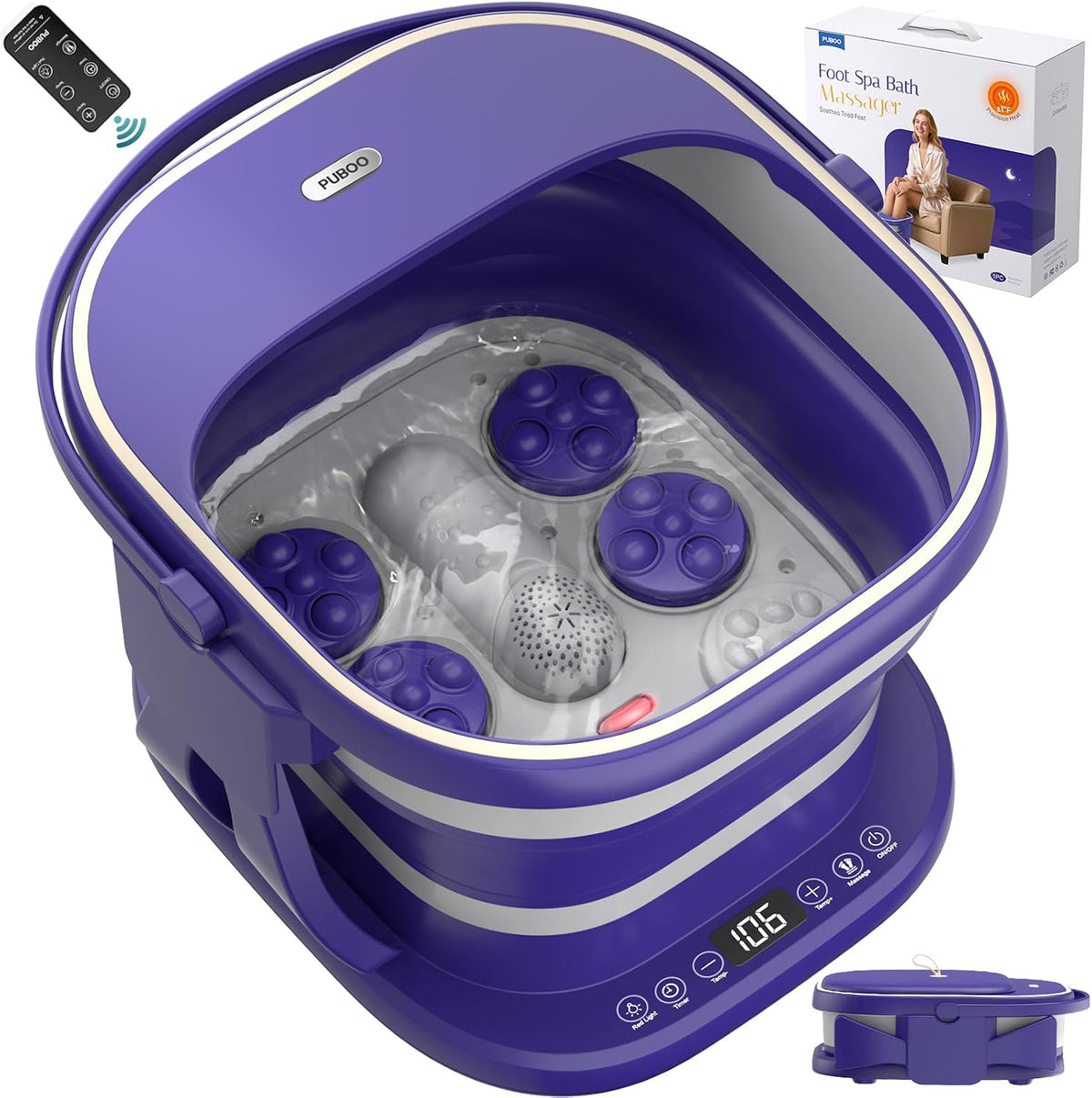 Puboo Collapsible Foot Spa Bath Massager with Heat, Precise Temp Control