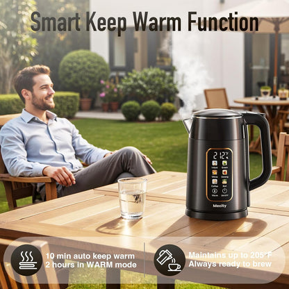 Mecity Electric Kettle 1.7L Touch Screen Temperature Control Water Boiler, No Plastic Contact with Water. 6 Preset Temperature Programs, 2 Hours Keep Warm, Auto Shut Off, Dark Grey