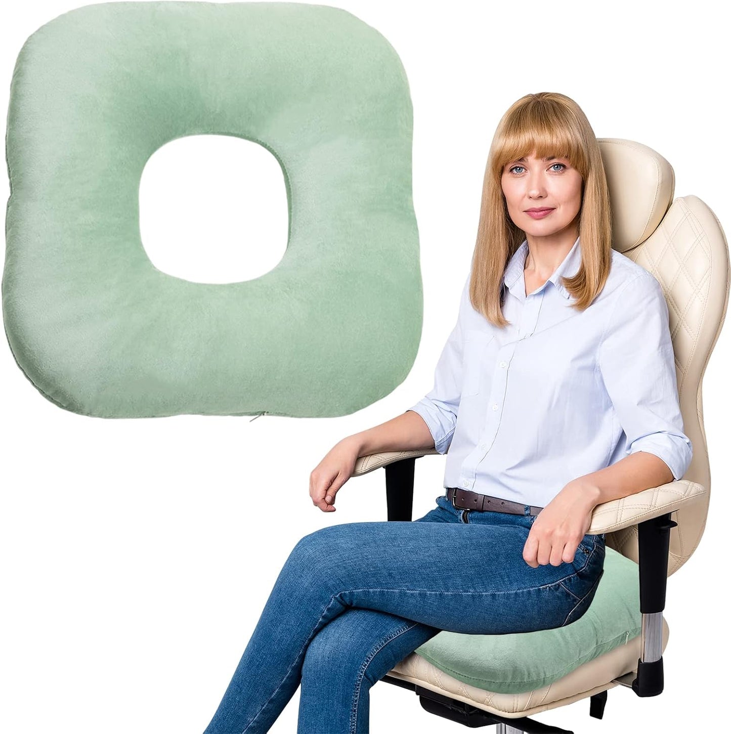 Stuffed Donut Pillow Seat Cushion | for Tailbone and Coccyx Pain, Hemorrhoids, Bed Sores, Pregnancy, Prostate, Surgery Recovery, Sitting Pressure Relief, for Home, Office and Car (Grey)
