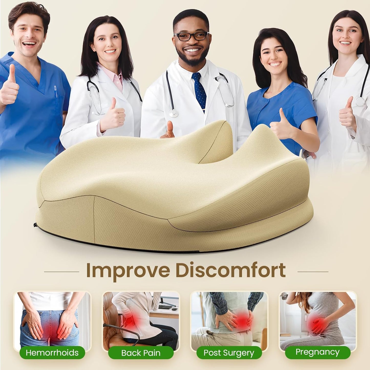Benazcap Memory Foam Seat Cushion for Office Chair, Ergonomic Chair Cushions for Tailbone Pain Relief, Sciatica & Back Support, Office Chair Cushion & Car Seat Cushion