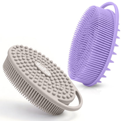 Silicone Body Scrubber – Dual-Sided Silicone Loofah for Shower, Set of 2 Soft Exfoliating Body Bath Shower Scrubber Loofah Brush Easy-to-Clean for Sensitive Kids Women Men All Kinds of Skin
