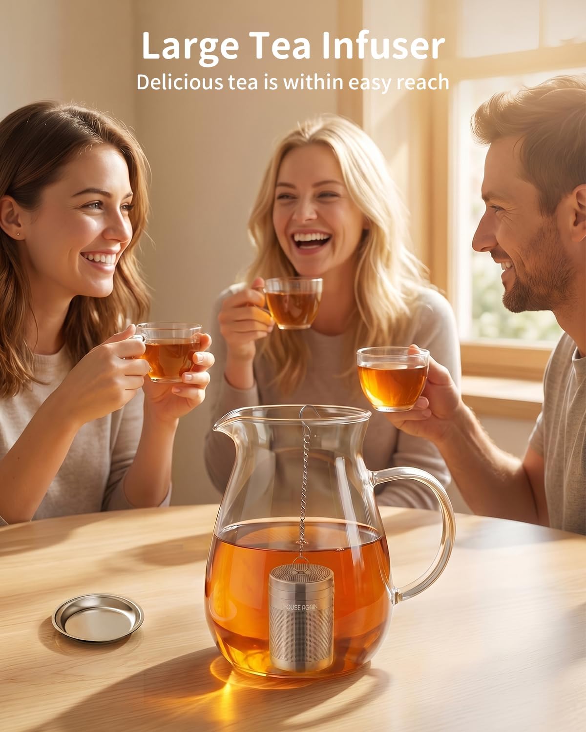 House Again Large Tea Infusers, Extra Fine Mesh Tea Strainers for Loose Tea, Slim Threaded Lid & 304 Stainless Steel, Filter Bags Diffusers, Loose Leaf Tea Steeper for Brew Tea Spices & Seasonings