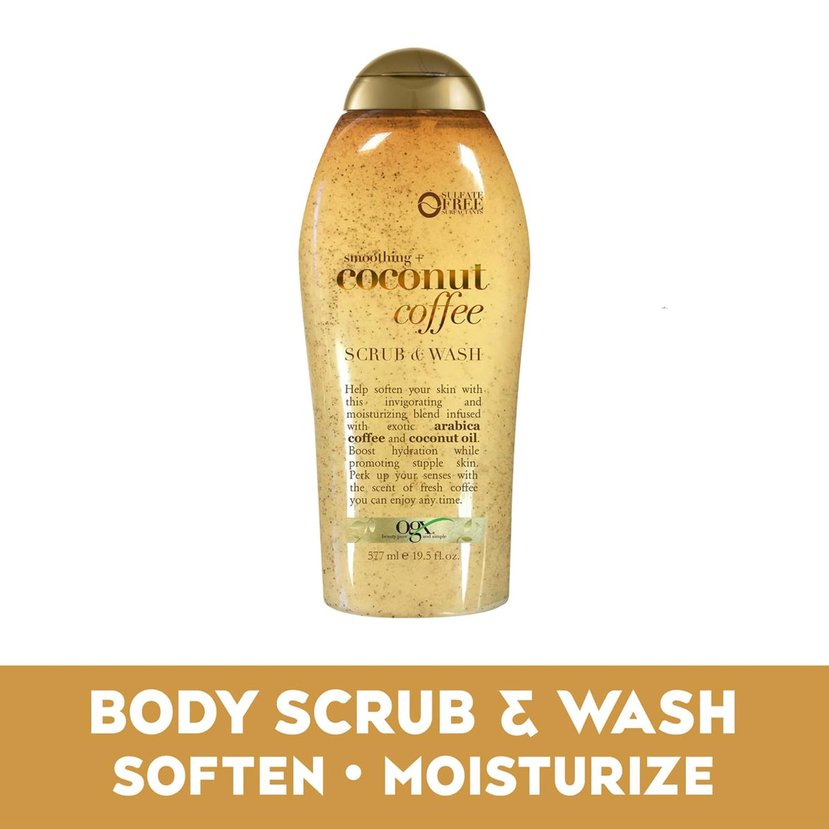 OGX Smoothing + Coconut Coffee Exfoliating Body Scrub with Arabica Coffee & Coconut Oil, Moisturizing Body Wash for Dry Skin, Paraben-Free with Sulfate-Free Surfactants, 19.5 Fl Oz, 2 Pack