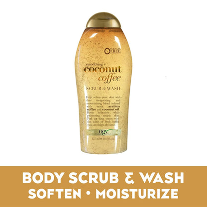 OGX Smoothing + Coconut Coffee Exfoliating Body Scrub with Arabica Coffee & Coconut Oil, Moisturizing Body Wash for Dry Skin, Paraben-Free with Sulfate-Free Surfactants, 19.5 Fl Oz, 2 Pack