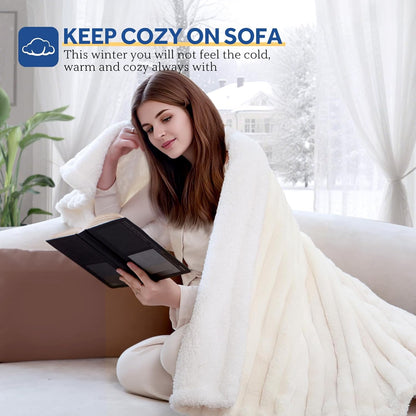 Sealy Electric Blanket Throw Size 50"*60",Super Cozy Faux Fur to Sherpa Reversible Heated Blanket Throw with 6 Heating Levels & 2-10 Hours Auto Off Overheating Protection Machine Washable,Blue White