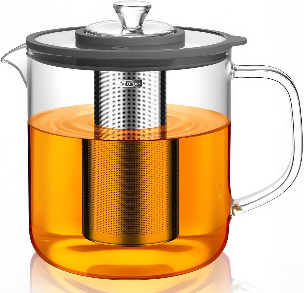 Aquach 68oz Glass Tea Pot with Infuser, Stovetop Safe Borosilicate Teapot | Dishwasher Safe, Plastic-free, Large Family Capacity, Easy-clean Opening, Loose Leaf Filter
