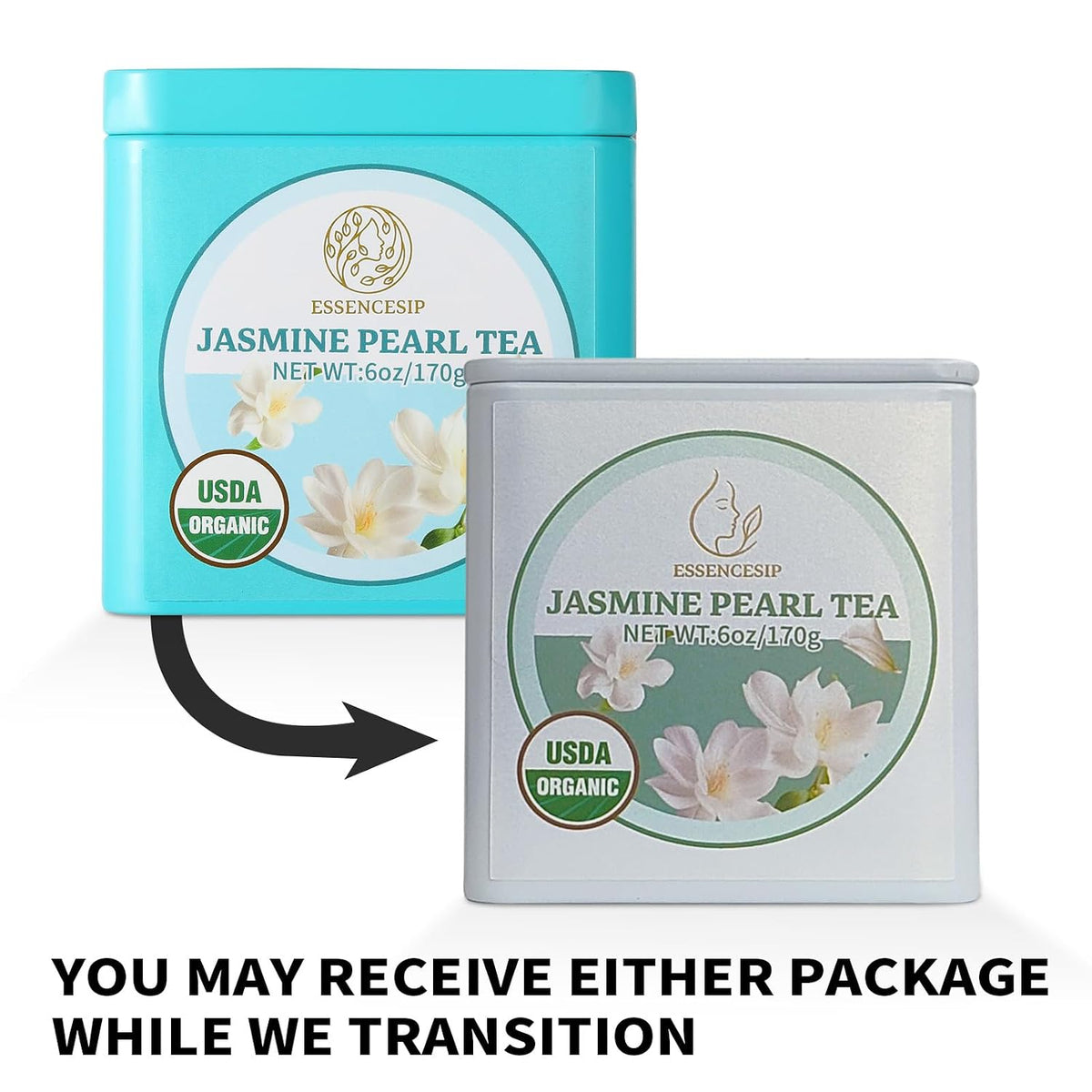 Essencesip Jasmine Pearl Green Tea Loose Leaf, 6oz Tin – 4x Scented Dragon Pearls with Deep Jasmin Aroma, Smooth Taste, USDA Organic, Ethically Sourced