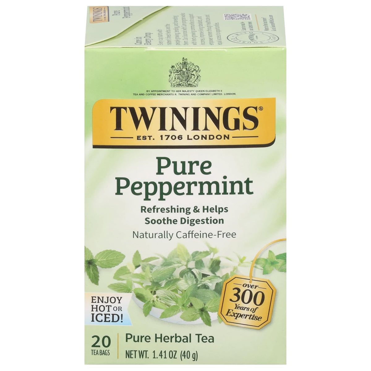 Twinings Pure Peppermint Herbal Caffeine-Free Tea Bags, 20 CT Box (1 Pack)