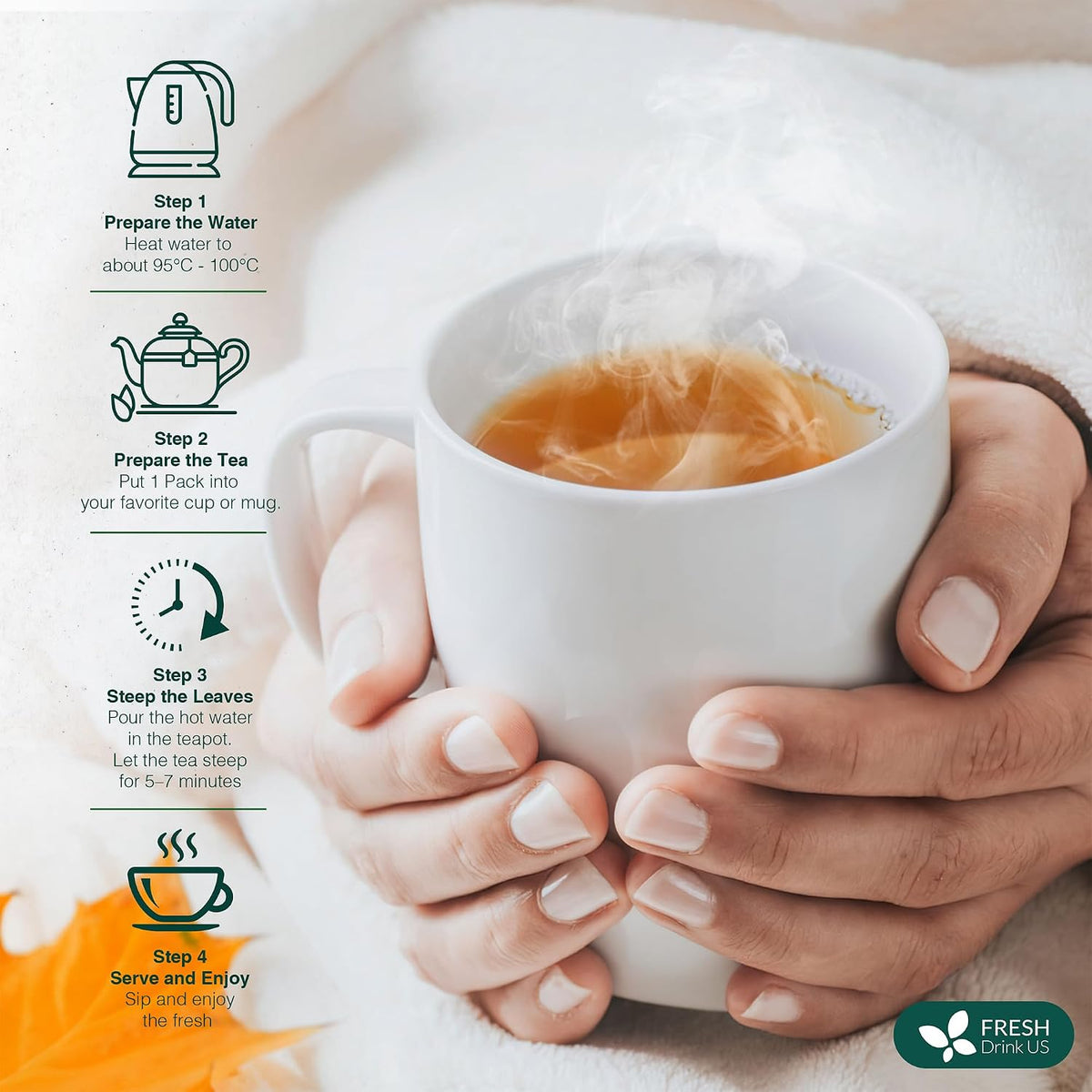 FreshDrinkUS, Lymphatic Drainage Tea | 30 Tea Bags | Herbal Tea Bags with Ginger, Dandelion Root, Burdock Root, Mullein, Calendula, Lemongrass, Rose, Licorice & Tulsi – Caffeine-Free Herbal Blend