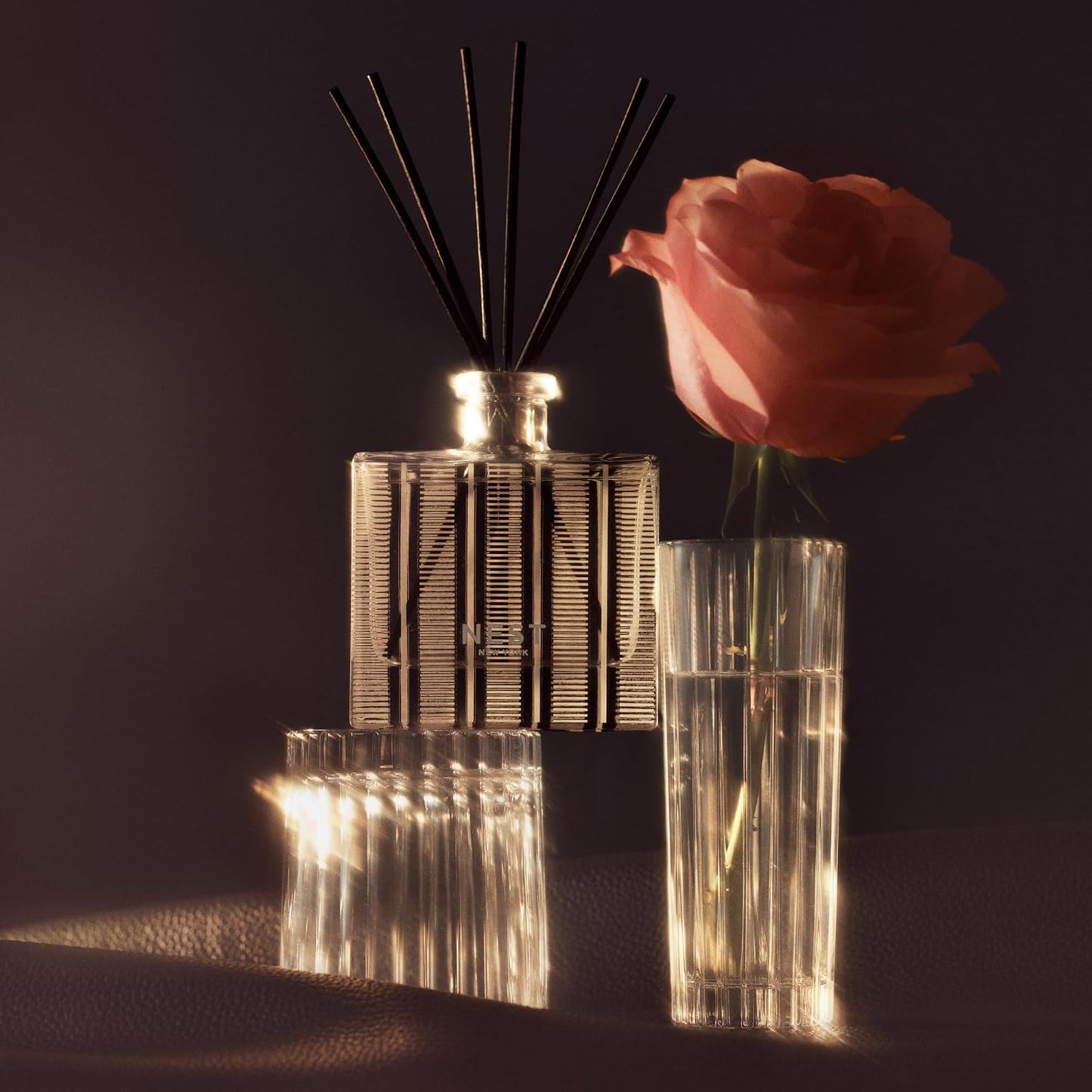 NEST New York Reed Diffuser, Bamboo - 5.9 fl oz - Fragrance for Up to 90 Days - Reusable, Refillable Glass Holder - Includes 8 All-Natural Reed Sticks - Flame Free