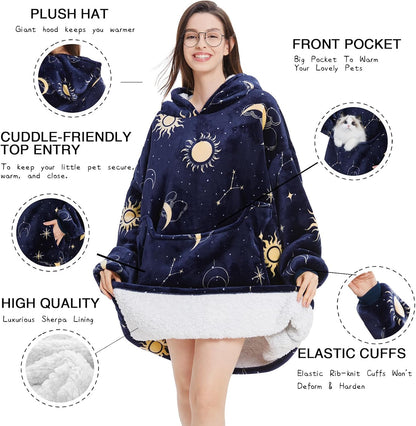 Aemilas Wearable Blanket Hoodie - Warm Sherpa Blanket Sweatshirt as Gifts for Adult Women Mom Men, One Size Fits All