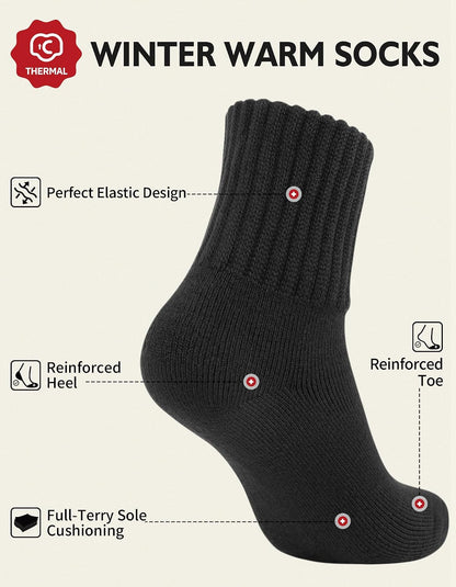 CLOSEMATE Womens Thick Full Cushioned Thermal Warm Boot Socks for Winter 3 Pairs