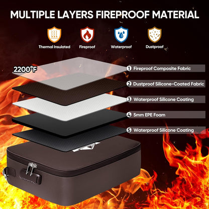 BALEINE Fireproof Document Box with Lock, Waterproof Fire Safe File Bag