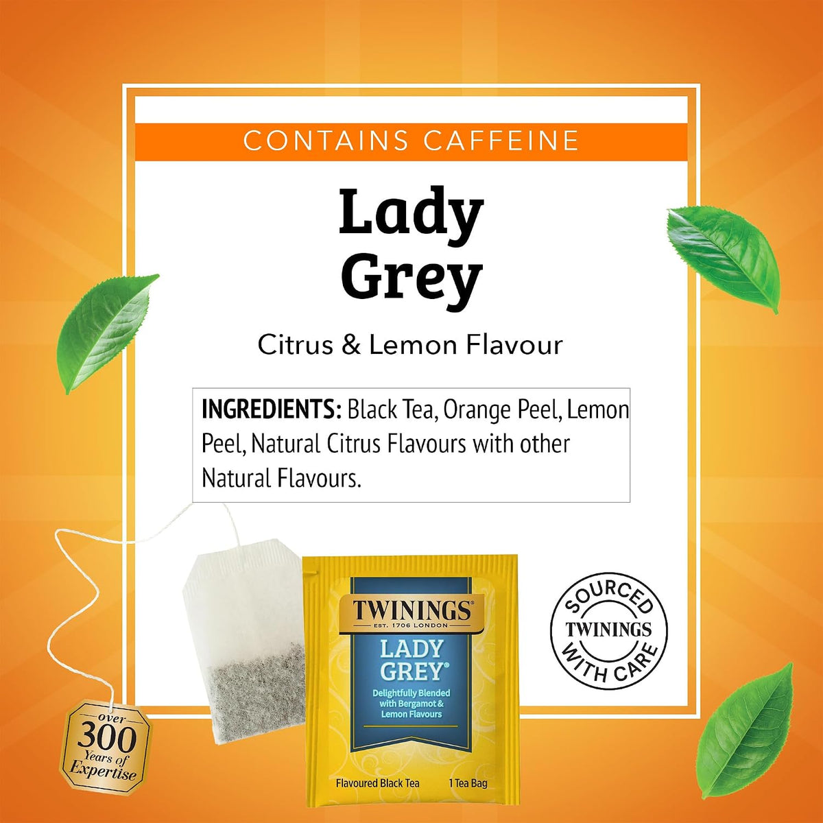 Twinings Lady Grey Black Tea Individually Wrapped Bags, 100 Count (Pack of 1), Orange Peel & Lemon Peel, Fresh and Uplifting, Caffeinated, Enjoy Hot or Iced, 100 Teabags