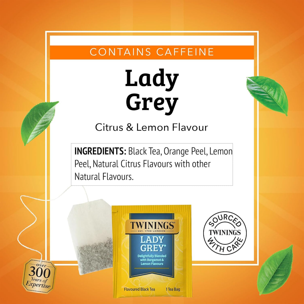 Twinings Lady Grey Black Tea Individually Wrapped Bags, 20 Count (Pack of 1), Orange Peel & Lemon Peel, Fresh and Uplifting, Caffeinated, Enjoy Hot or Iced, 20 Teabags