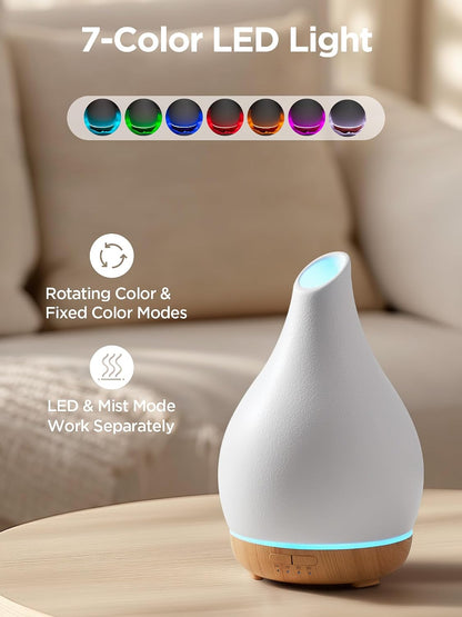 InnoGear Essential Oil Diffuser, 150ml Ceramic Diffuser Handcrafted Stone Aromatherapy Diffusers Ultrasonic Cool Mist Humidifier Vaporizer 2 Mist Modes Waterless for Home, White Vase-Shaped Ceramic