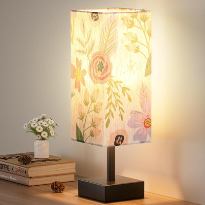 aooshine Small Table Lamp for Bedroom - Bedside Lamps for Nightstand, Minimalist Night Stand Light Lamp with Square Fabric Shade, Desk Reading Lamp for Kids Room Living Room Office Dorm