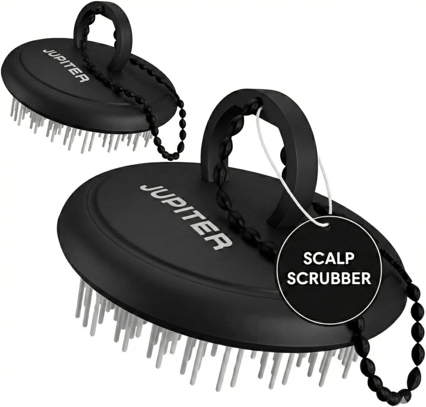 Jupiter Scalp Exfoliator - Scalp Massager Tool for Wet & Dry Hair - Ergonomic Detangler Brush - Dandruff Comb & Scrub to Remove Dandruff & Buildup and Support Circulation - Black/White