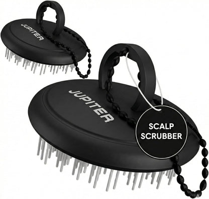 Jupiter Scalp Exfoliator - Scalp Massager Tool for Wet & Dry Hair - Ergonomic Detangler Brush - Dandruff Comb & Scrub to Remove Dandruff & Buildup and Support Circulation - Black/White