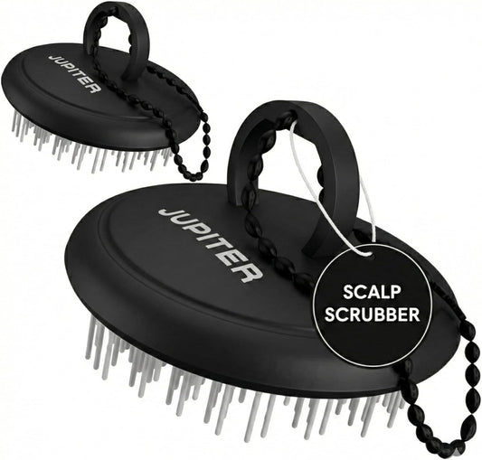 Jupiter Scalp Exfoliator - Scalp Massager Tool for Wet & Dry Hair - Ergonomic Detangler Brush - Dandruff Comb & Scrub to Remove Dandruff & Buildup and Support Circulation - Black/White