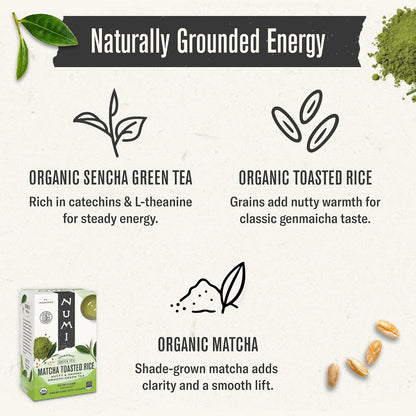 Numi Organic Matcha Toasted Rice Tea, 54 Green Tea Bags, Medium Caffeine