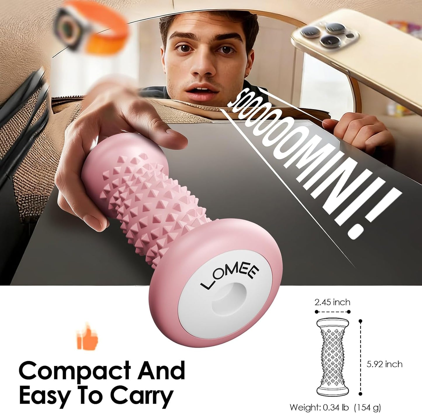 LOMEE Foot Roller Massager for Plantar Fasciitis, Foot Arch and Heel Pain Relief, Deep Tissue Muscle Massage, Feet Ergonomic & Rounded Top Design