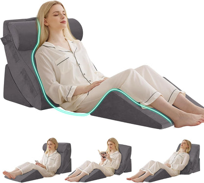 4PCS Wedge Pillow Set for After Surgery, White/Grey