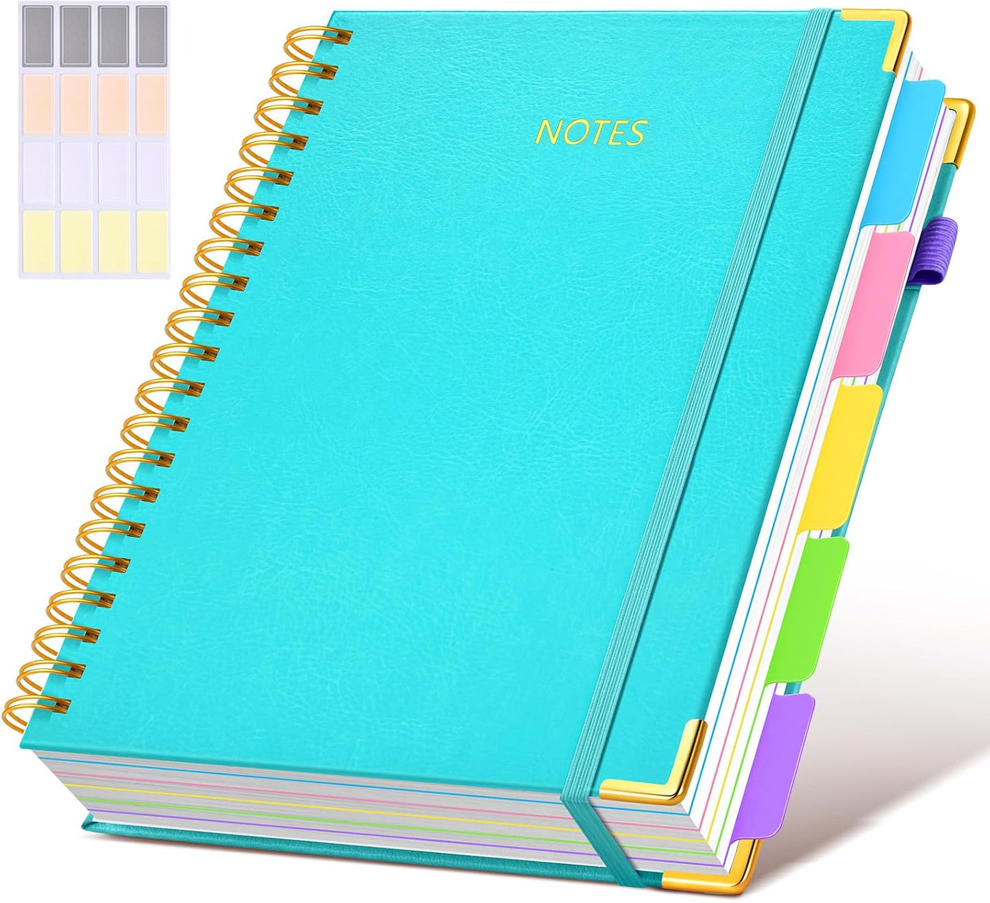 Hardcover Spiral Notebook journal with Removable Dividers Tabs, 300 Pages Leather 5 Subject Notebook College Ruled, 8"x10" Large B5 Notebooks for Work School Note taking, Lined Journal for Women,Black