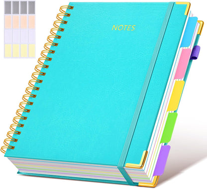 Hardcover Spiral Notebook journal with Removable Dividers Tabs, 300 Pages Leather 5 Subject Notebook College Ruled, 8"x10" Large B5 Notebooks for Work School Note taking, Lined Journal for Women,Black