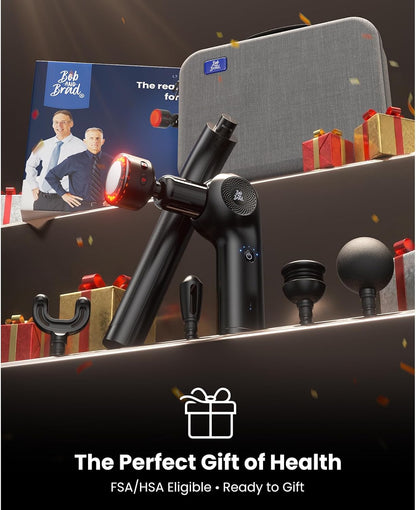 BOB AND BRAD 2-in-1 Massage Gun with Heat & Red Light Soothing L7 Ultra Massage Gun with Extension Handle &Adjustable Angles, Deep Tissue for Back Lumbar Shoulder FSA-HSA Eligible Gift for Men Women