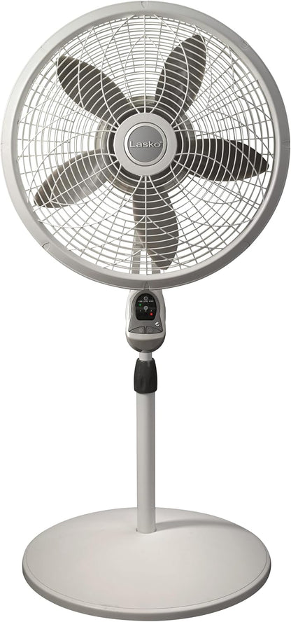 Lasko Oscillating Adjustable Pedestal Stand Fan with Timer and Remote for Indoor, Bedroom, Living Room, Home Office & College Dorm Use, 16 Inch, White, 1646