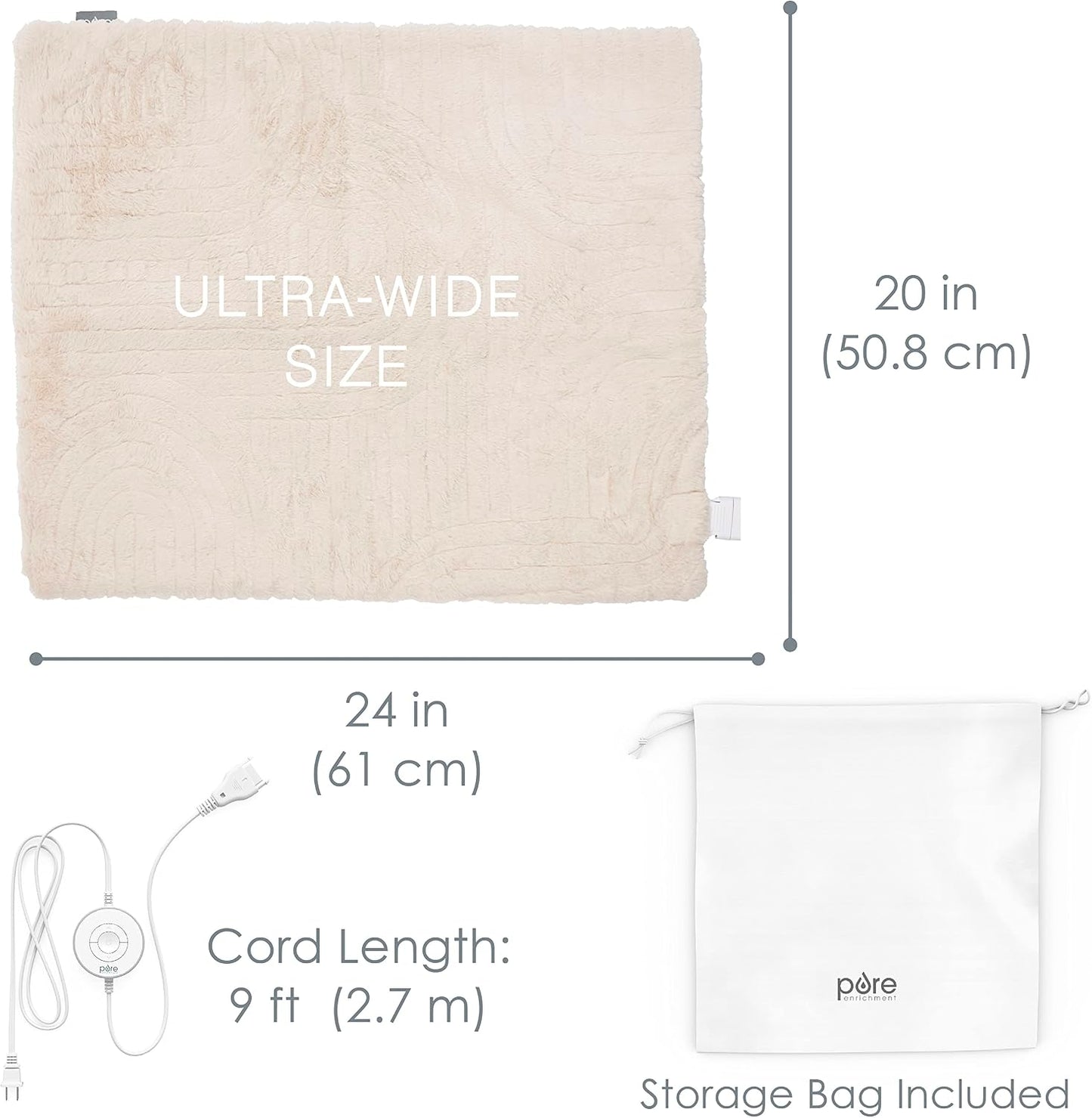 Pure Enrichment PureRadiance Luxury Heating Pad for Cramps, Back, Neck, & Shoulder Pain Relief, Patented Design, Soft Faux Fur & Micromink, 6 Heat Settings, Machine Washable, 12”x24” (Golden Sands)