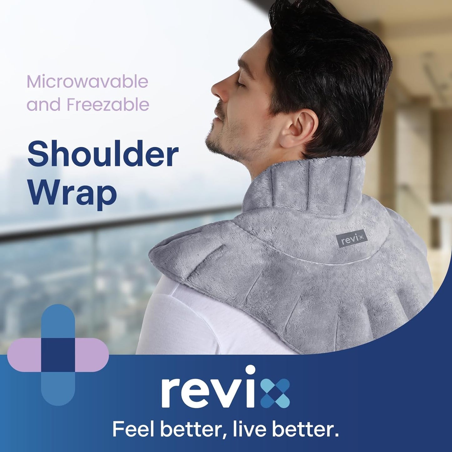 REVIX Heated Neck Wrap Microwave Heating Pad for Neck and Shoulders Pain Relief, Weighted Neck Warmer Microwavable with Miost Heat, Unscented