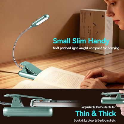 VAVOFO Clip On Book Light for Bed Kids, 7 LED Reading Light with 9-Level Warm Cool White Daylight, Eye Care Lamp with Power Indicator for Bookworms (Blue)