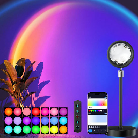 Bavcieu Sunset Lamp Projection Led Lights with Remote,APP Multicolor Night Light 360° Rotation Rainbow Lights 4 Modes Setting for Photography/Selfie/Party/Home/Living Bedroom Decor, Gifts for Women