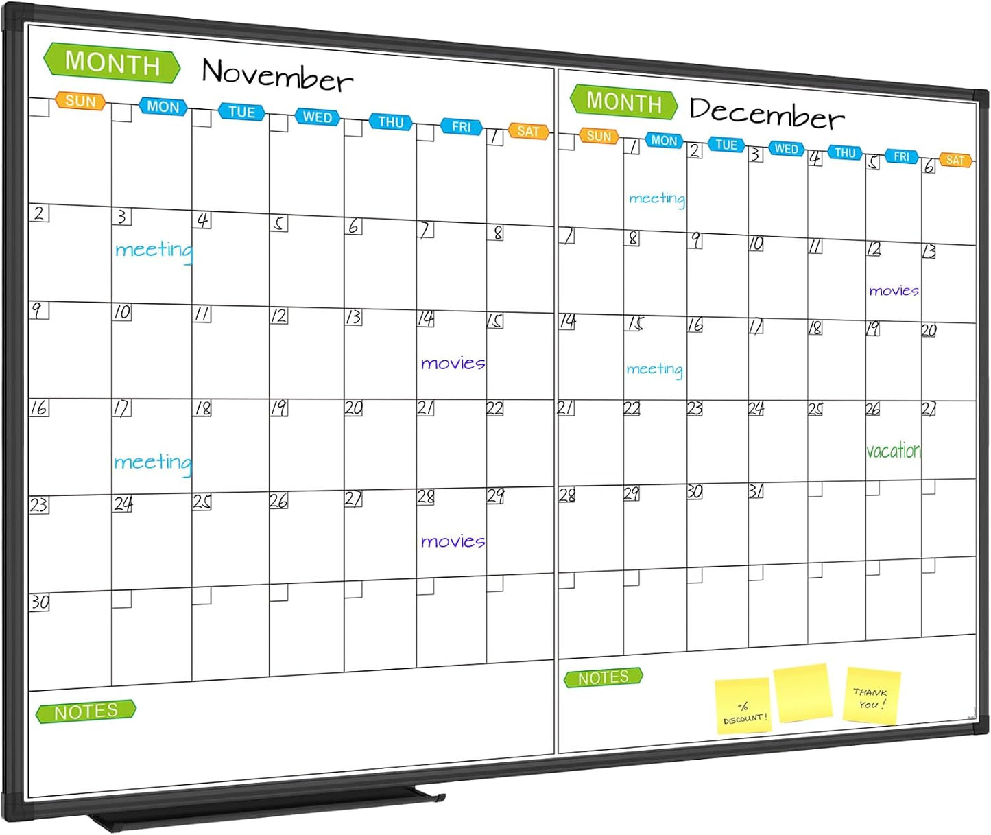 JILoffice Magnetic Dry Erase Calendar Whiteboard, 4 Month White Board Planner 36 X 24 Inch, Black Aluminum Frame Wall Mounted Board for Office Home and School