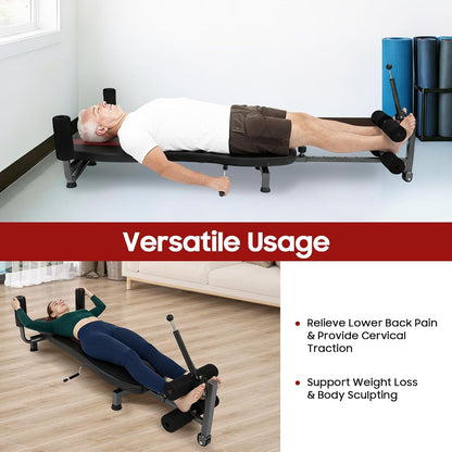 Inline Back Stretch Bench, 330.7lbs Load Full Body Stretching Device Adjustable Lumbar Decompression Table for Lower Back Pain Relief