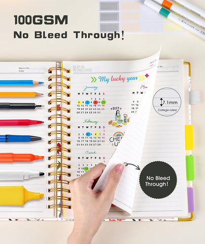 Hardcover Spiral Notebook journal with Removable Dividers Tabs, 300 Pages Leather 5 Subject Notebook College Ruled, 8"x10" Large B5 Notebooks for Work School Note taking, Lined Journal for Women,Black