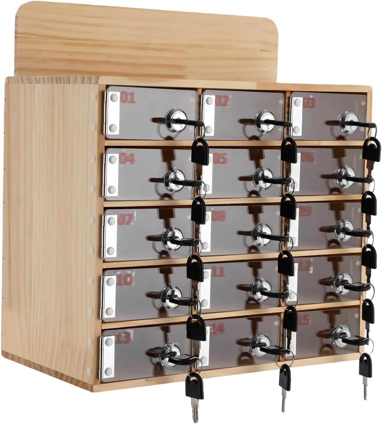 20-Slot Cell Phone Locker Box, Wood/Acrylic, Wall/Desk with Locks and Keys