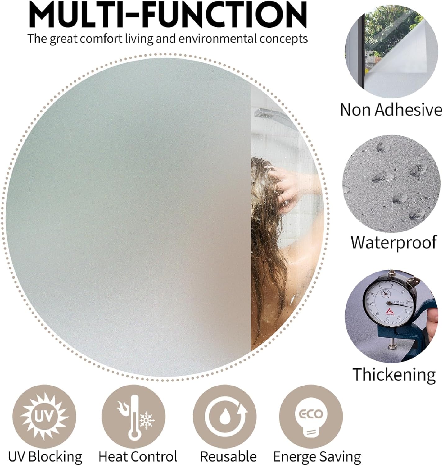 KESPEN Total Blackout Window Film Privacy Static Cling 100% Light Blocking Room Darkening Window Cover Heat Control Anti-UV Glass Sticker Window Tint for Home with Grid Line, 17.5 Inch X 6.5 Feet